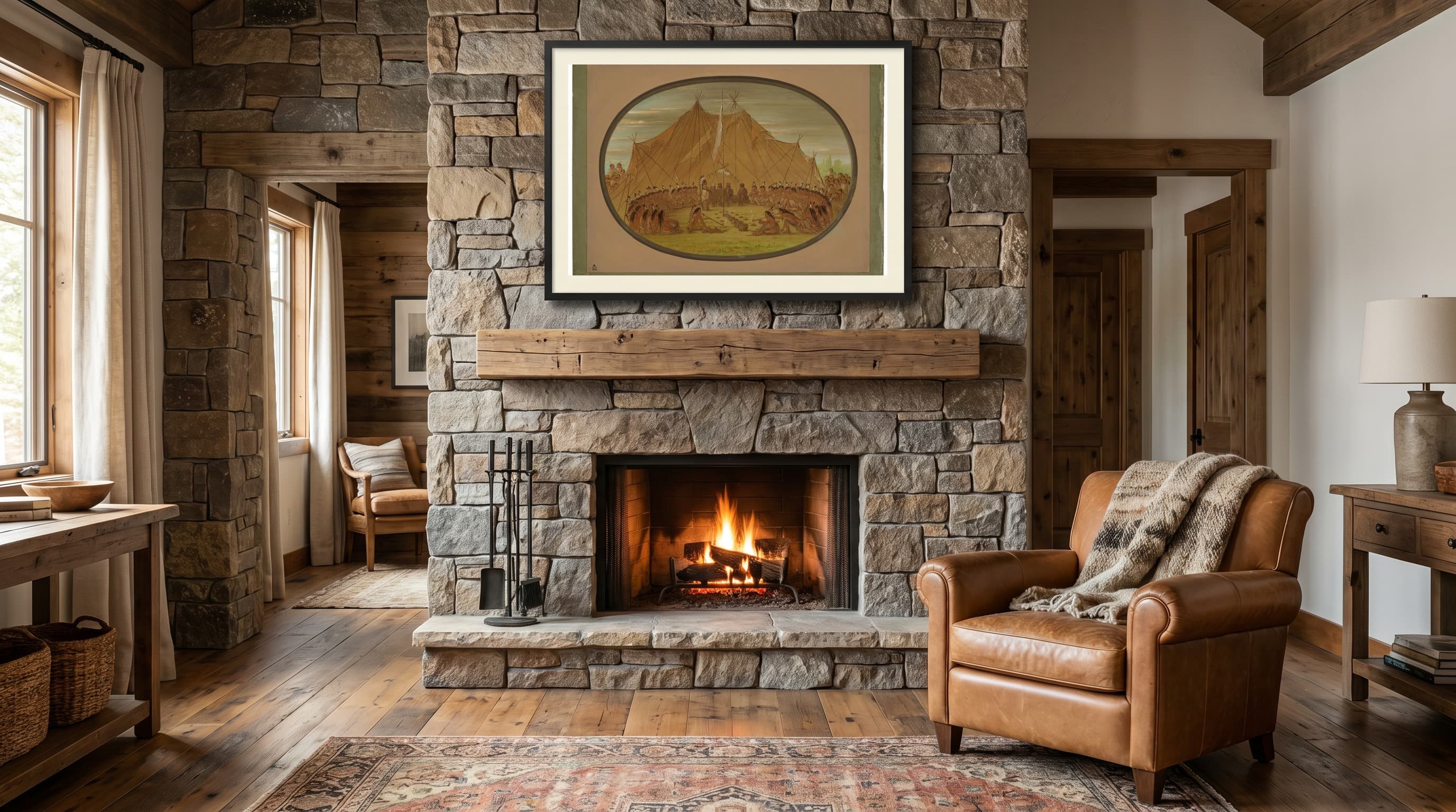 A Dog Feast - Sioux in Cabin Fireplace