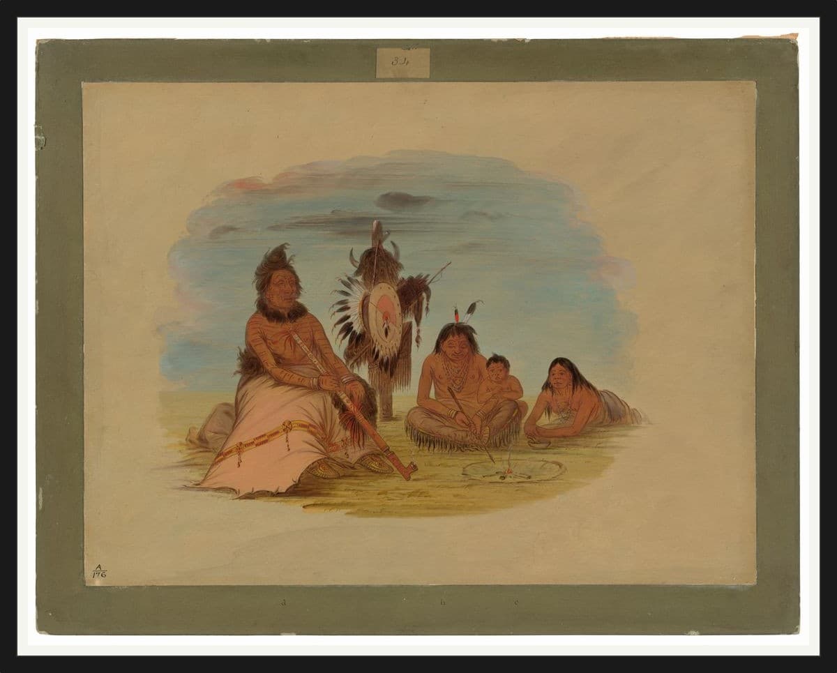 An Aged Minatarree Chief And His Family - Black Frame