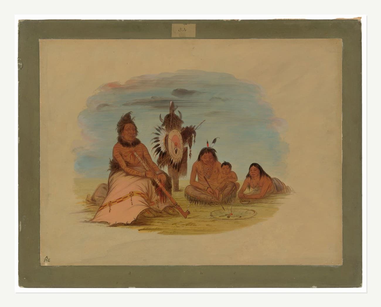 An Aged Minatarree Chief And His Family