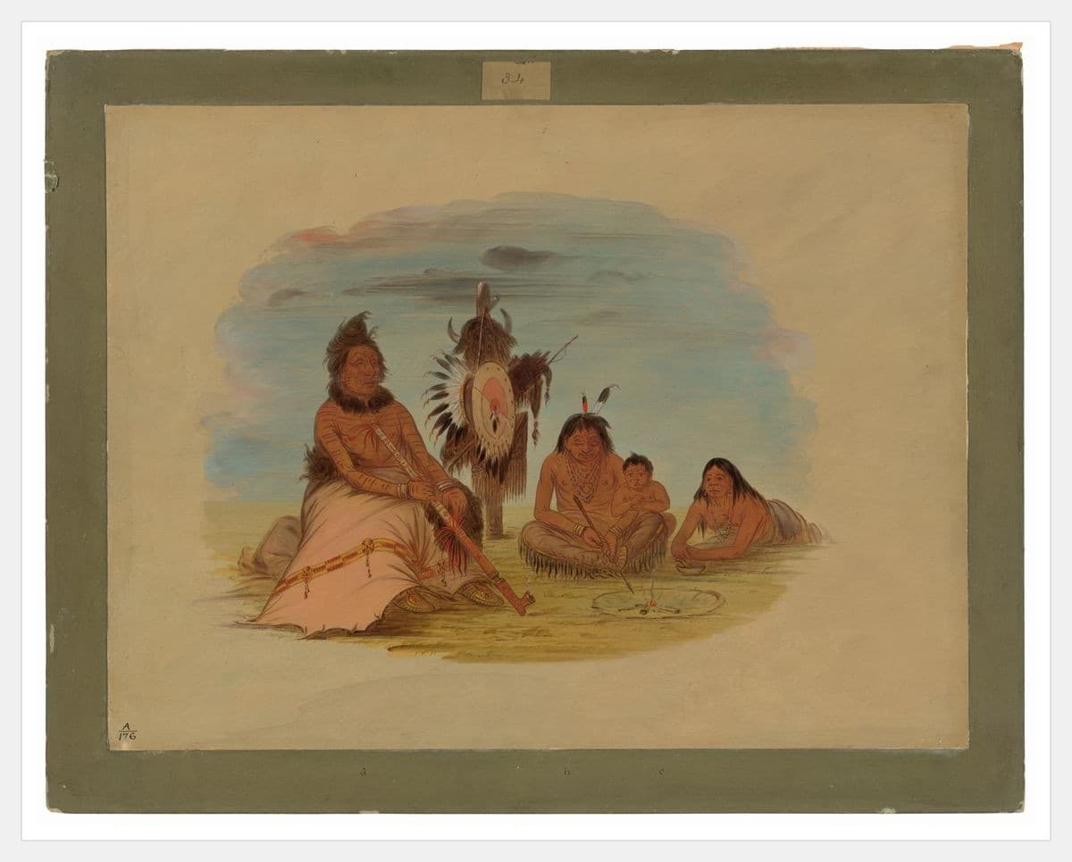 An Aged Minatarree Chief And His Family - White Frame