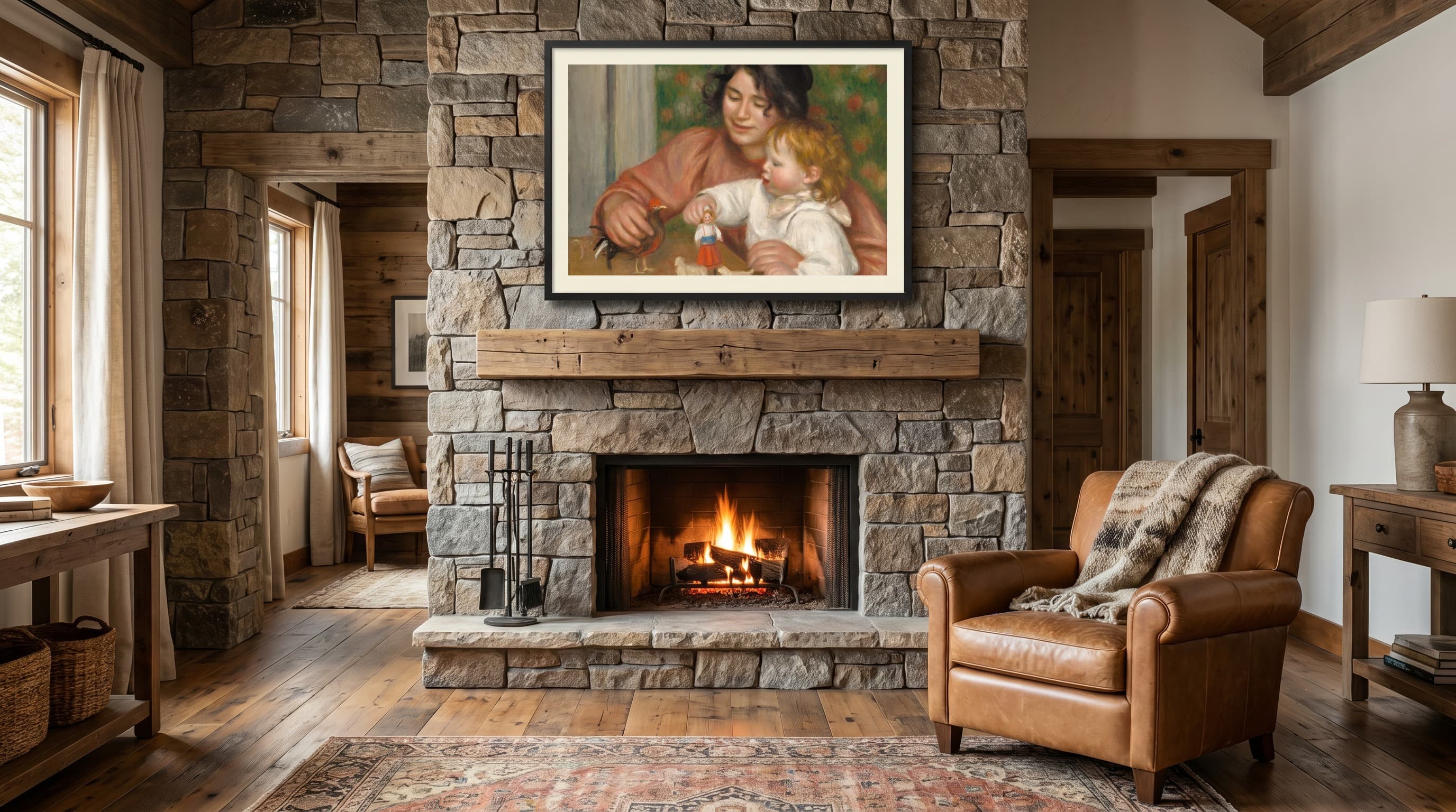Child With Toys - Gabrielle And The Artist'S Son, Jean in Cabin Fireplace