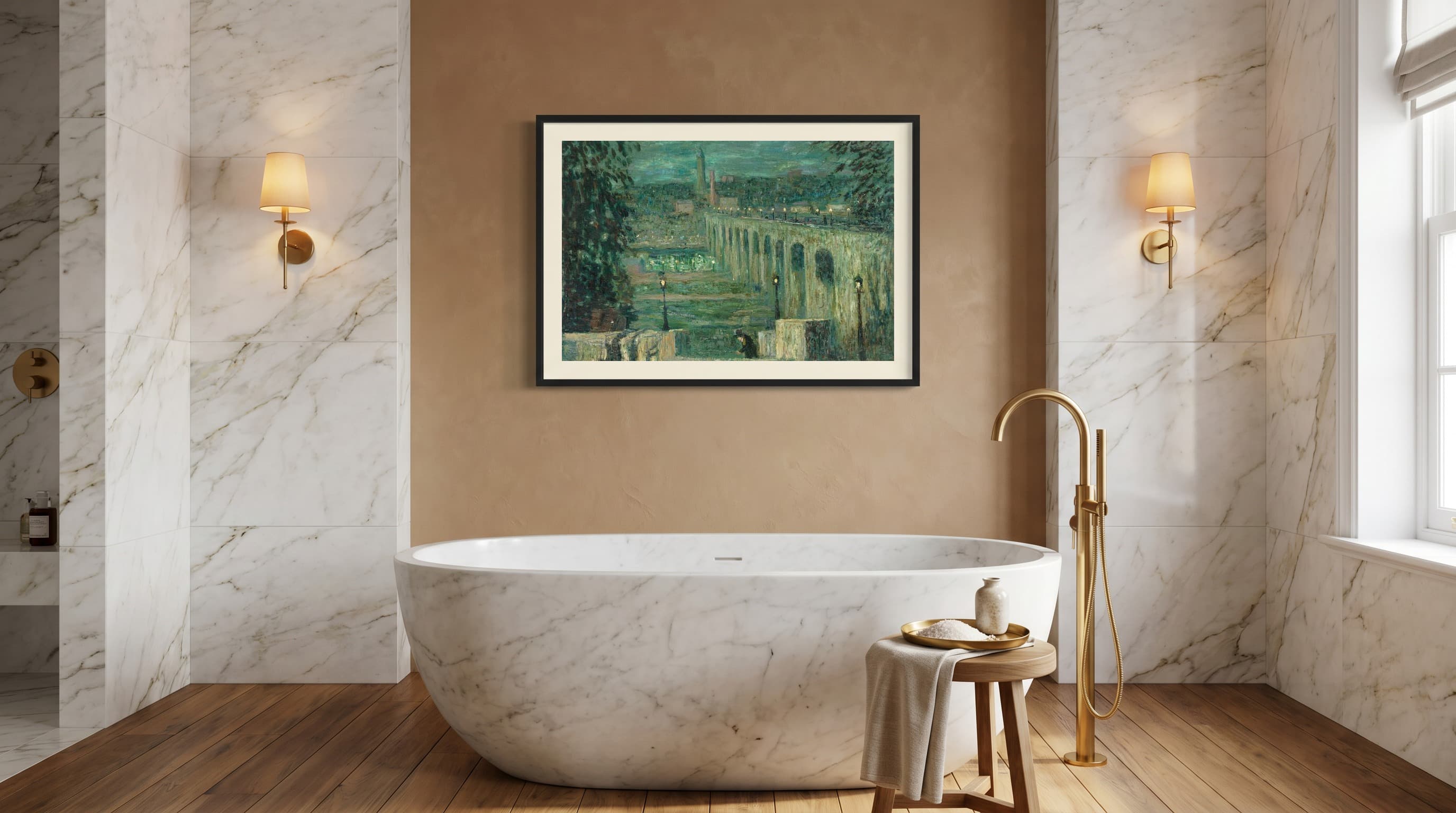 High Bridge At Night, New York City in Luxe Bathroom