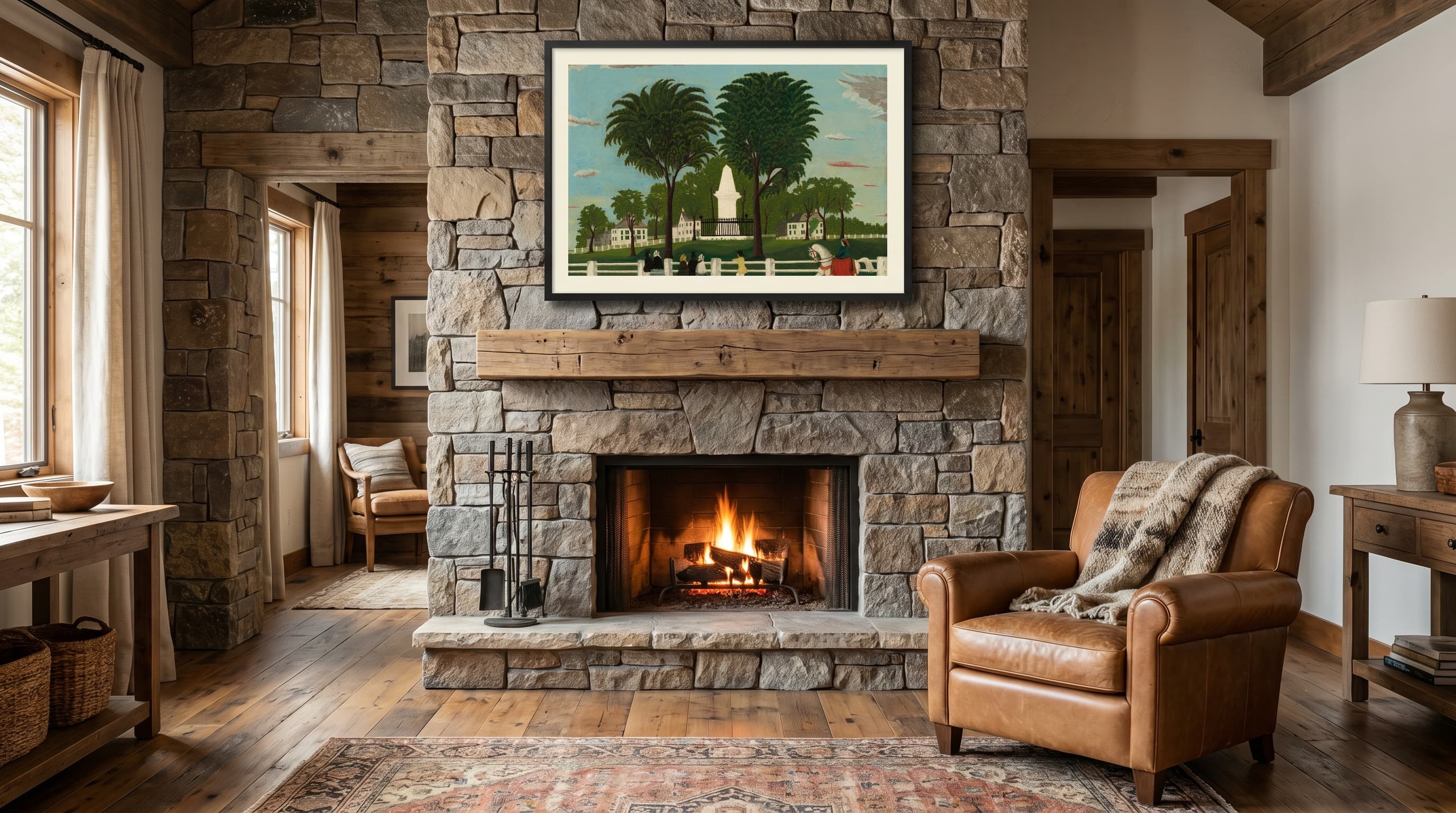 Lexington Battle Monument in Cabin Fireplace