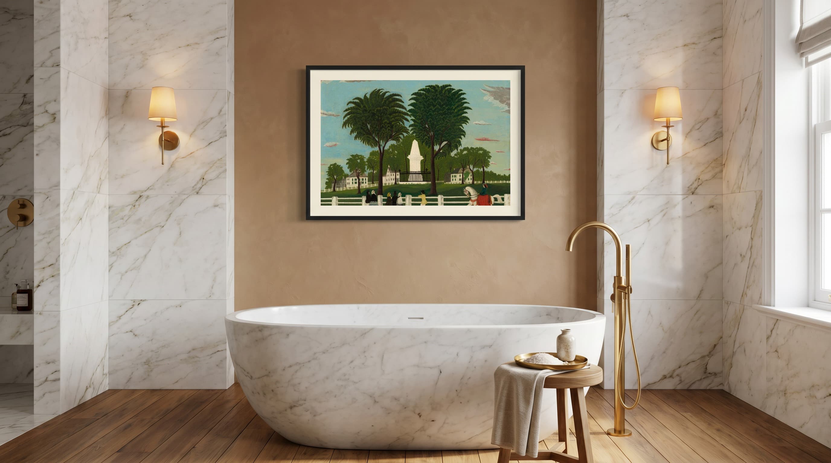 Lexington Battle Monument in Luxe Bathroom