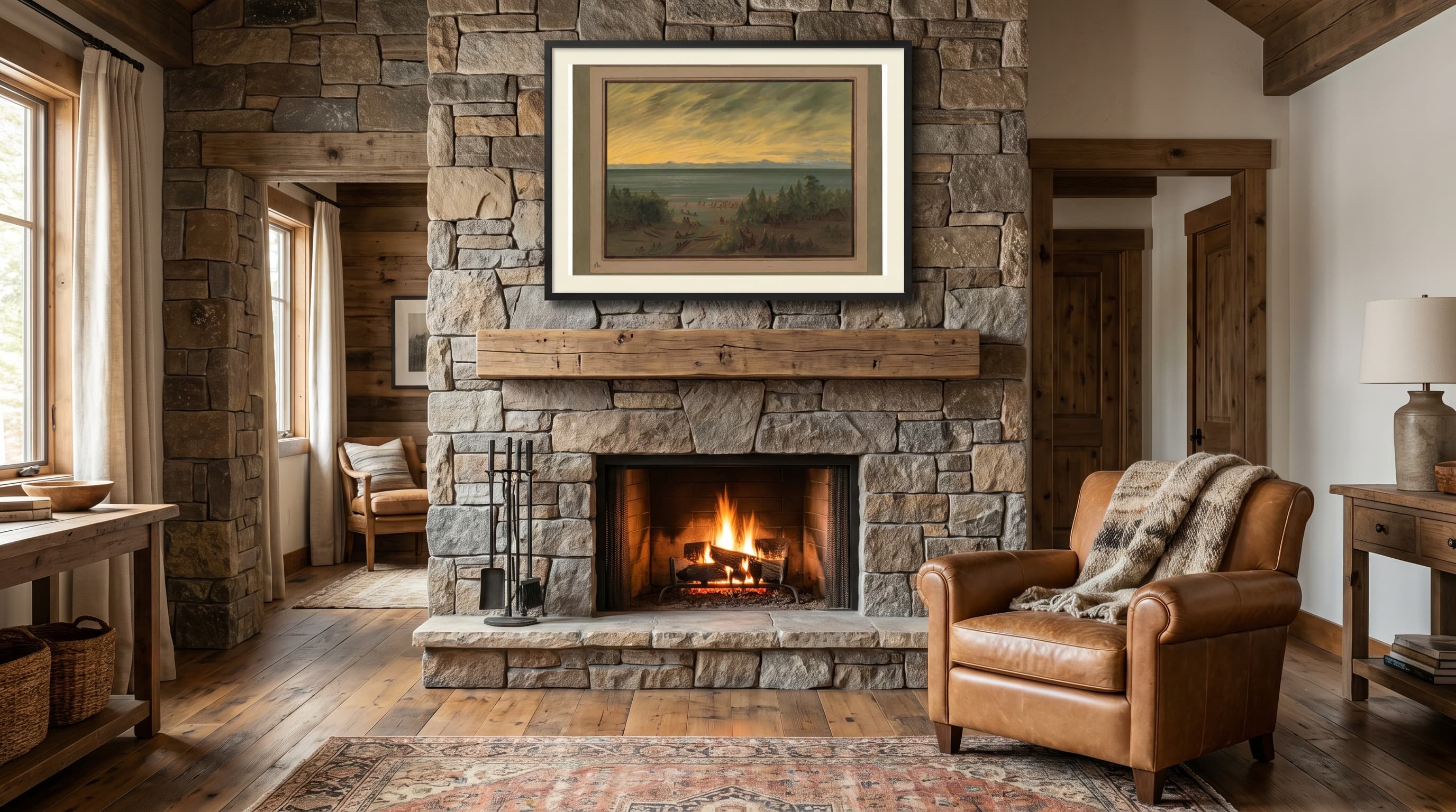 Nayas Village At Sunset in Cabin Fireplace