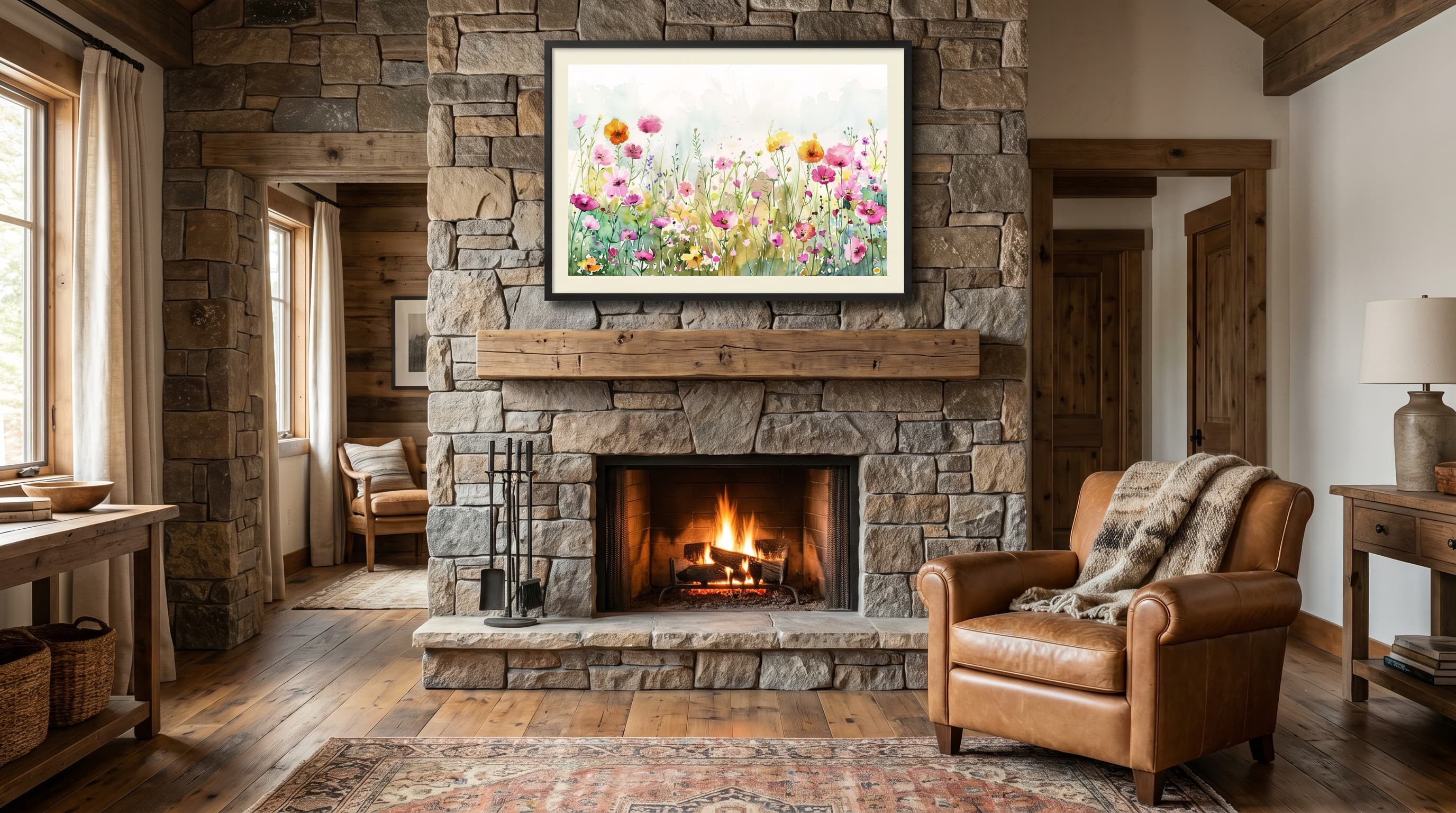 Wildflower Meadow in Cabin Fireplace